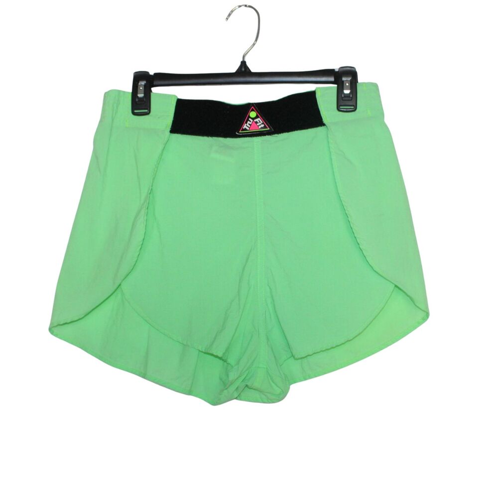 Vintage 90s Tru Fit athletic shorts adjustable waist one size neon green 2"